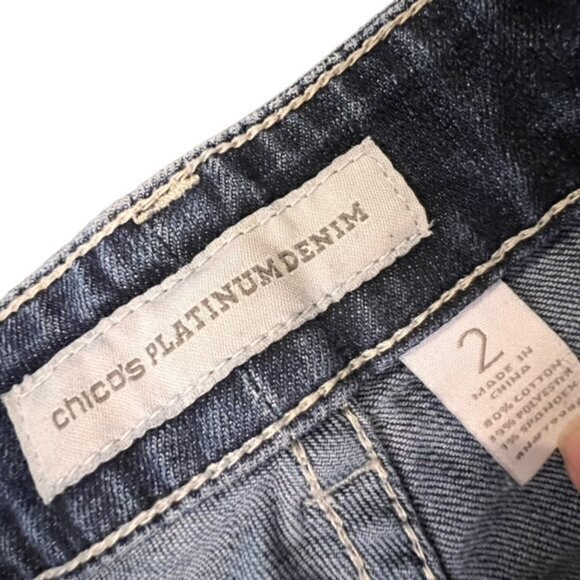 Chico Platinum Jeans Women Size 2 Blue Denim Dark Wash‎ Straight W35 L26.5 BLING - Picture 11 of 16